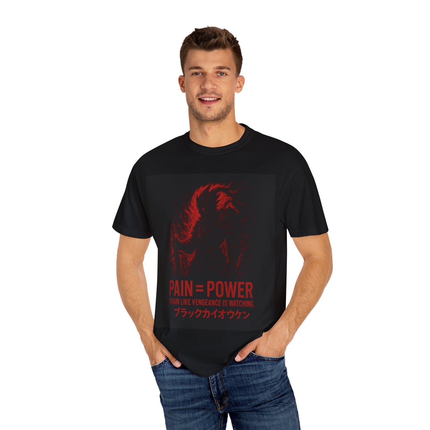 Pain = Power Unisex Garment-Dyed T-Shirt with Samurai Design