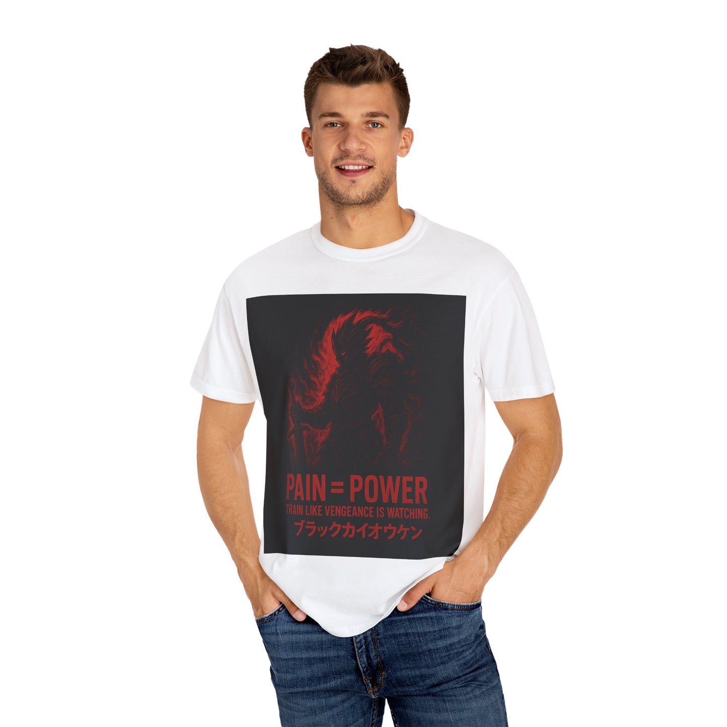 Pain = Power Unisex Garment-Dyed T-Shirt with Samurai Design